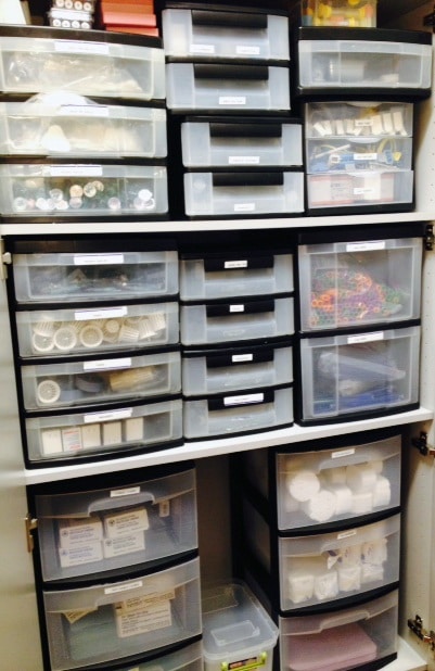organized dental supply closet