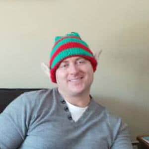 dr. drews wearing an elf hat