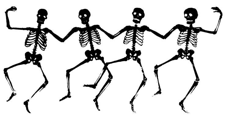 four dancing halloween skeletons
