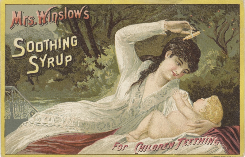 Victorian trading card ad for Mrs. Winslow's Soothing Syrup