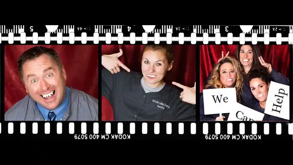 dr. drews, dr. lake, and dental hygienists having fun with costume teeth