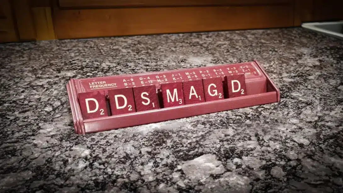 dds magd spelled out with scrabble letters