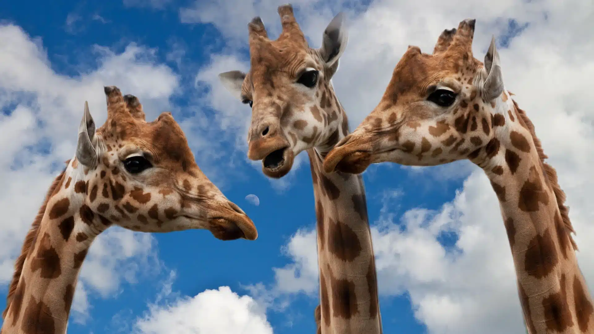 three giraffes that look like their gossiping together