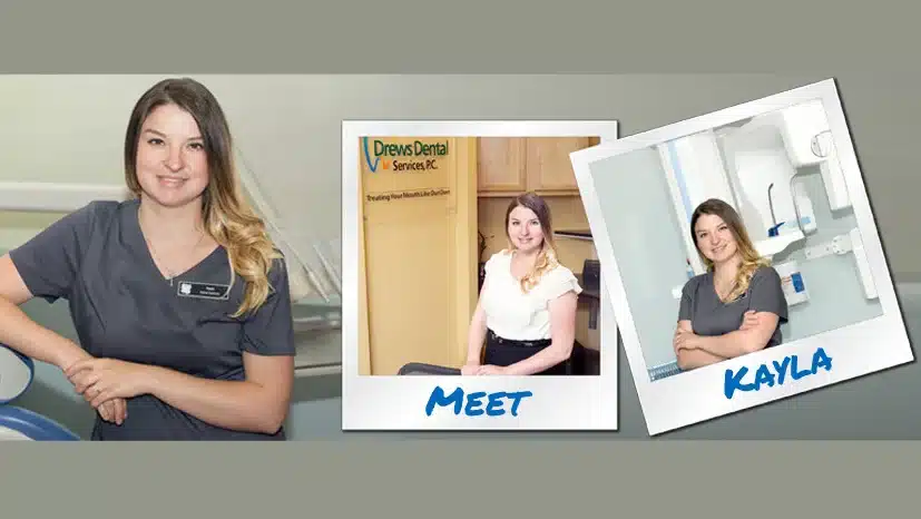 photo collage of Kayla at work