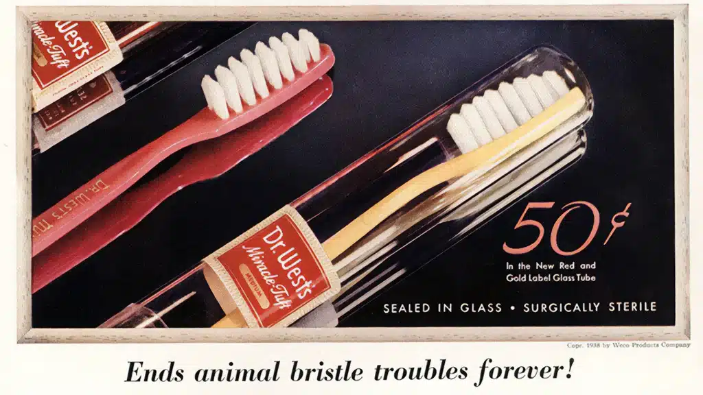 1938 Dr. West's Miracle Tuft toothbrush ad banner