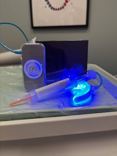 glo teeth whitening system on a tray at drews dental office in Lewiston