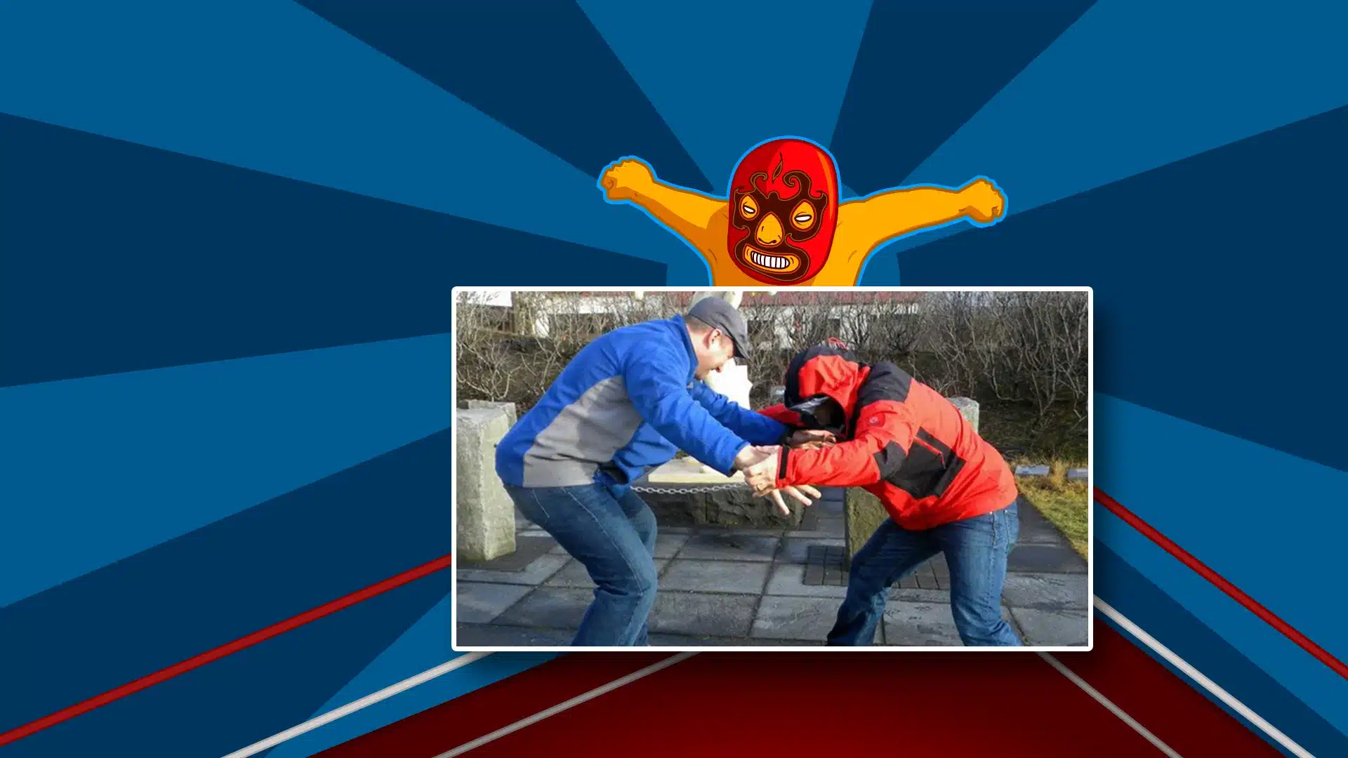 dr. drews and his friend wrestling for fun outside